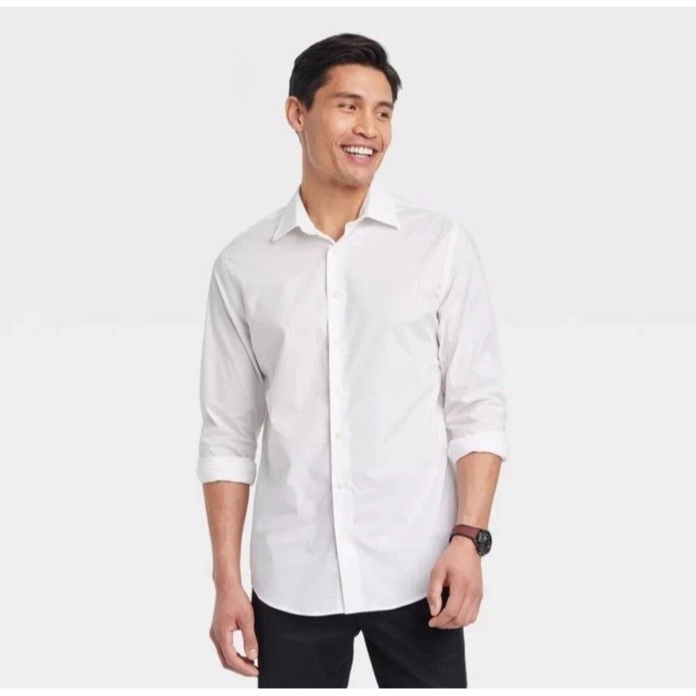 Goodfellow & Co Men's Performance Button Down Dress Shirt Long Sleeve Size L